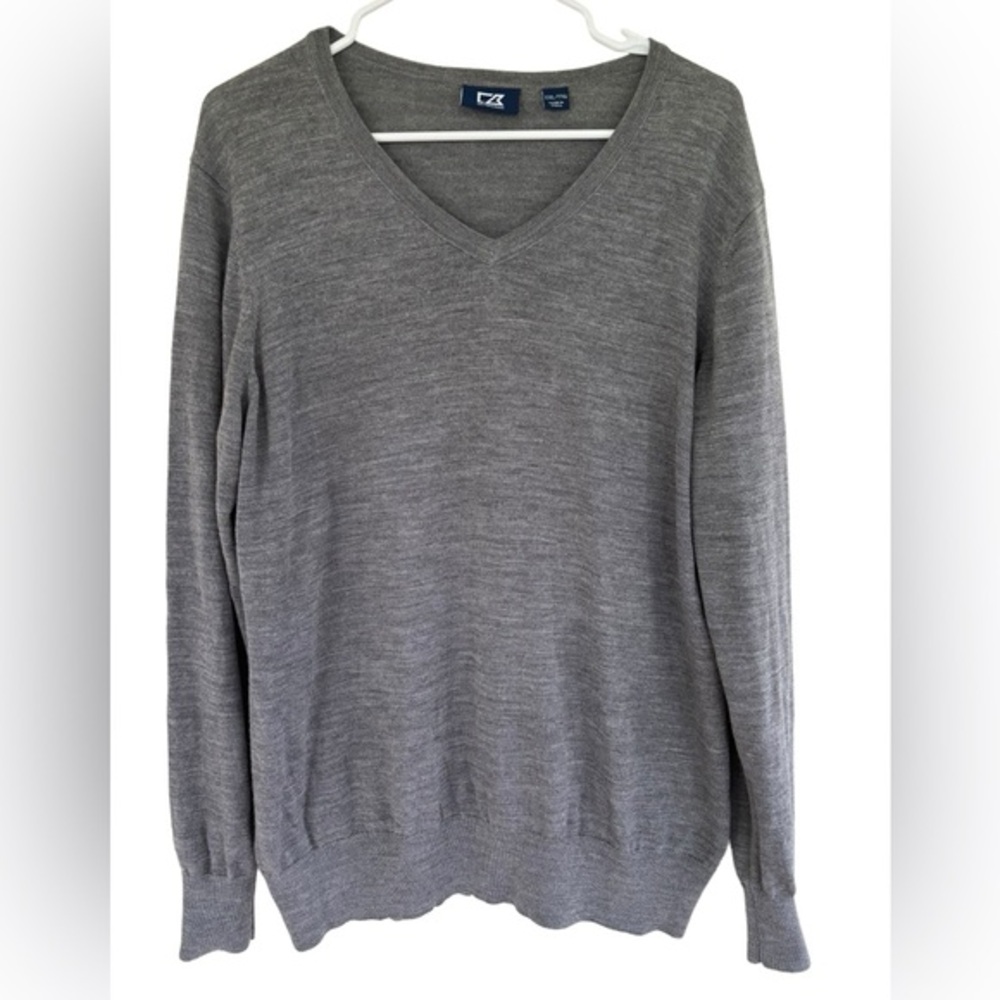 Cutter & Buck Men's Gray Merino Wool Blend V-neck Sweater Size XXL
